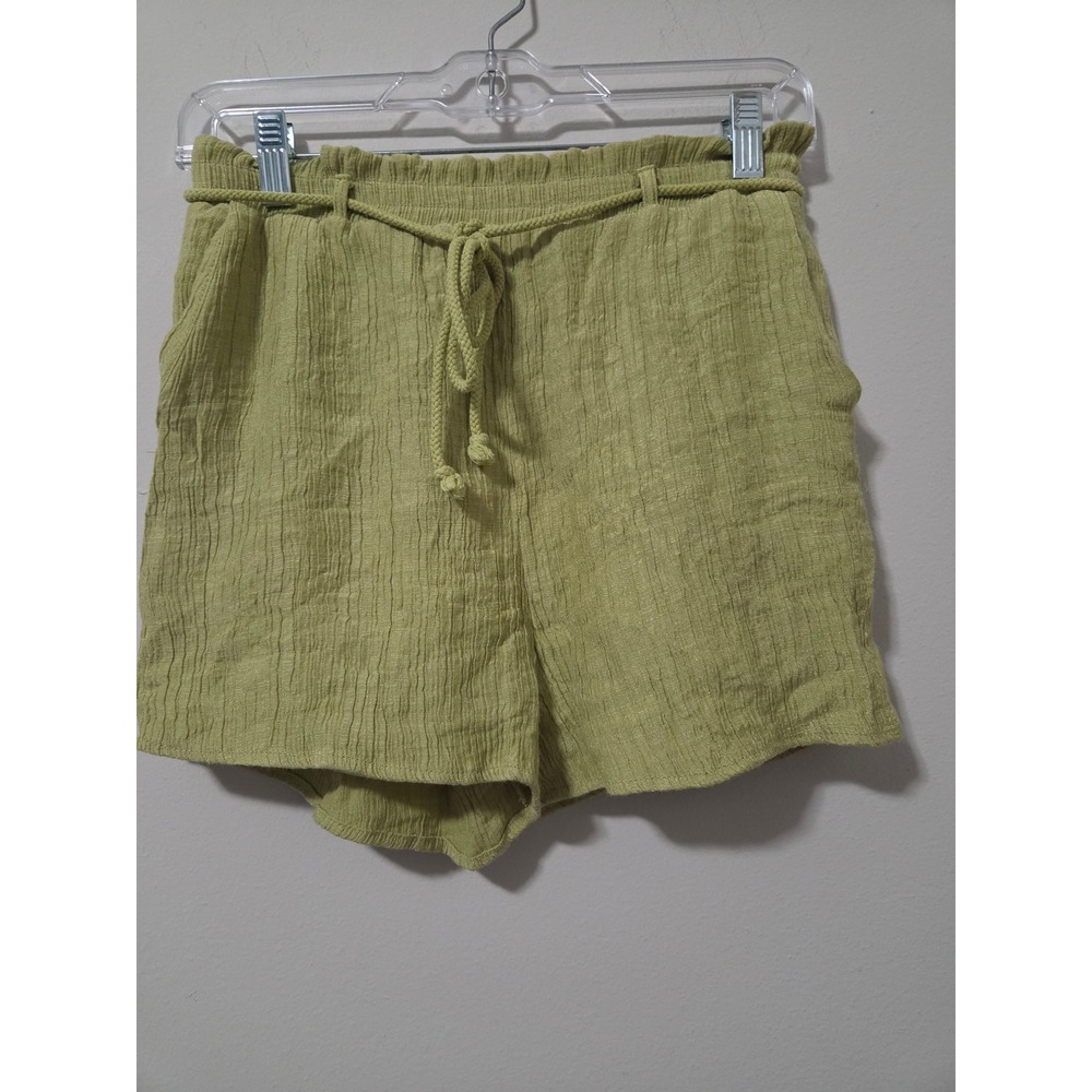 Blu Pepper Chartreuse Green Gauze Paperbag Waist Shorts Small B4SX1001-P